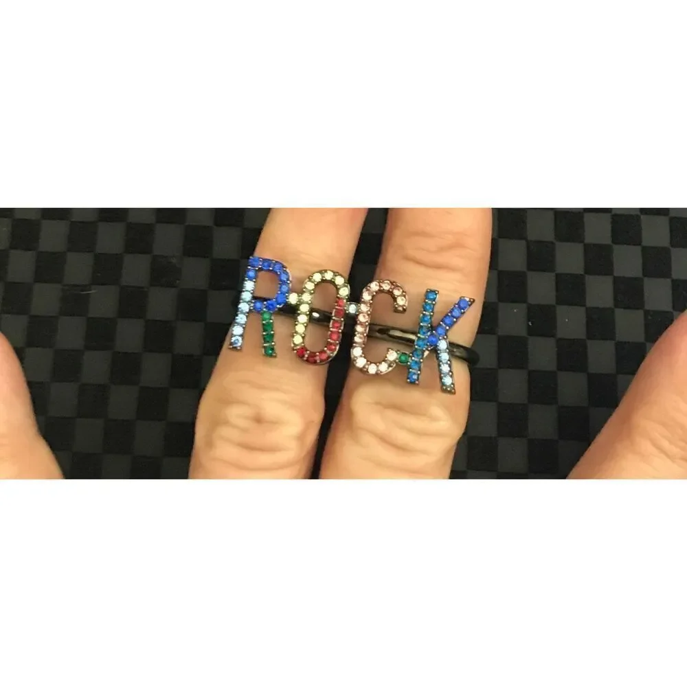 Steve Madden Rainbow Rock Ring Duo~New